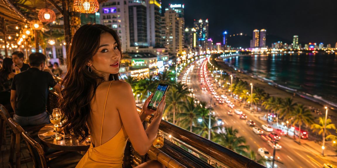 Người dùng Nha Trang theo dõi kèo thể thao qua điện thoại buổi tối