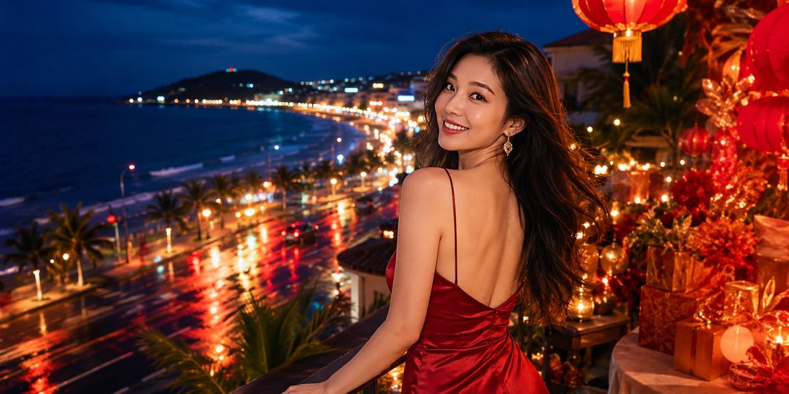 Bãi biển Phan Thiết về đêm với ánh đèn giải trí casino lung linh